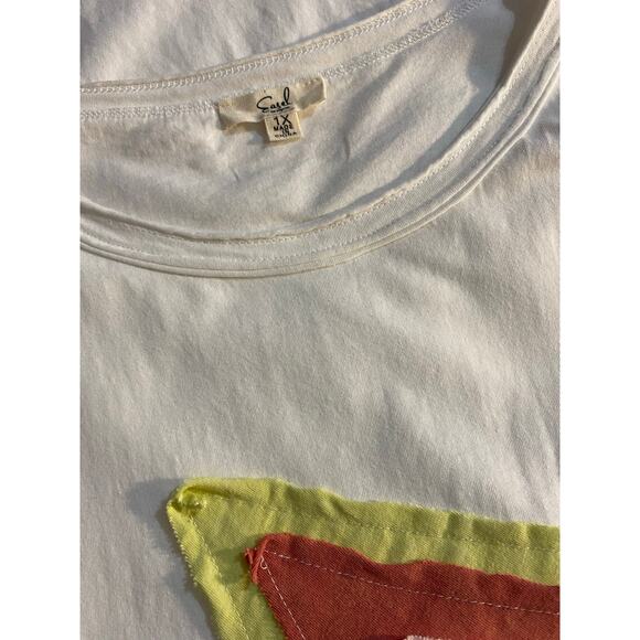 EASEL Soft 100% Cotton Quad Star Patch Boxy Half Sleeve Top 1X Boho Lounge Comfy - Picture 5 of 6